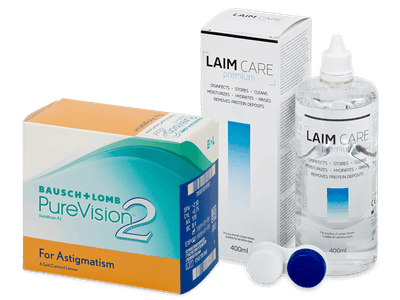 PureVision 2 for Astigmatism (6 Linsen) + Laim Care 400 ml - Spar-Set