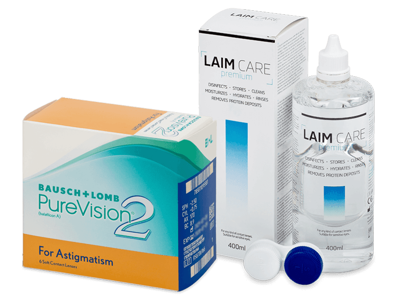 PureVision 2 for Astigmatism (6 Linsen) + Laim Care 400 ml - Spar-Set