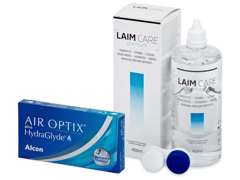 Air Optix plus HydraGlyde (3 Linsen) + Laim Care 400 ml - Spar-Set