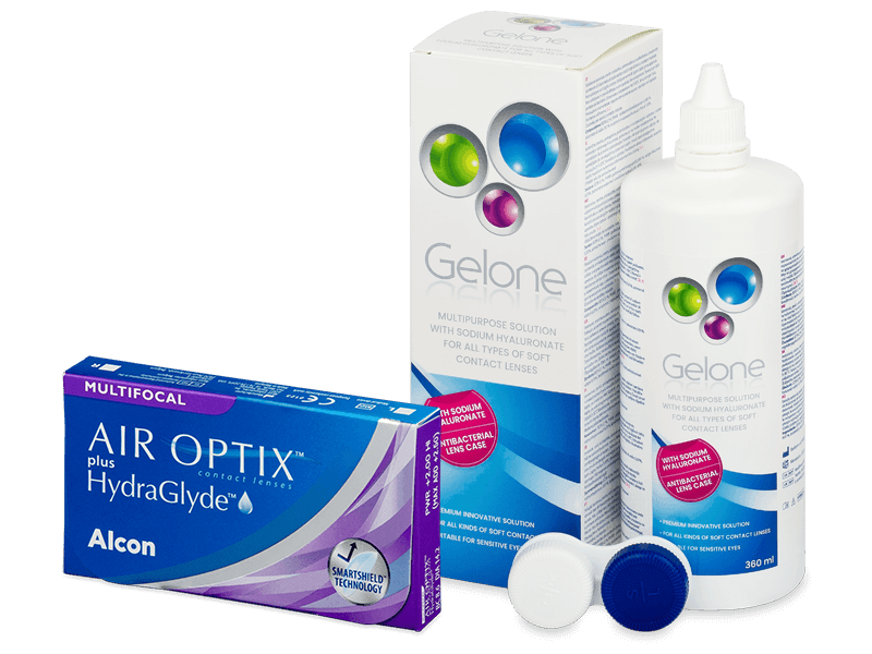 Air Optix plus HydraGlyde Multifocal (6 Linsen) + Gelone 360 ml - Spar-Set
