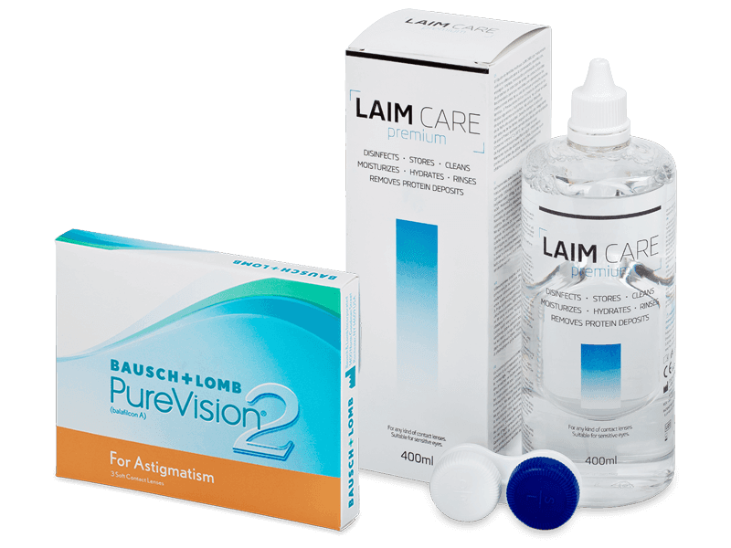 PureVision 2 for Astigmatism (3 Linsen) + Laim Care 400 ml - Spar-Set