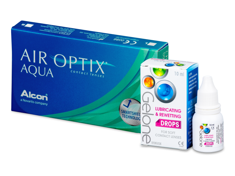 Air Optix Aqua (6 Linsen) + Gelone Drops 10 ml - Package 