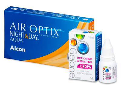 Air Optix Night and Day Aqua (6 Linsen) + Gelone Drops 10 ml - Package deal 