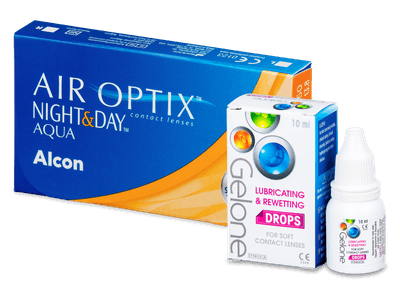 Air Optix Night and Day Aqua (6 Linsen) + Gelone Drops 10 ml - Package deal 