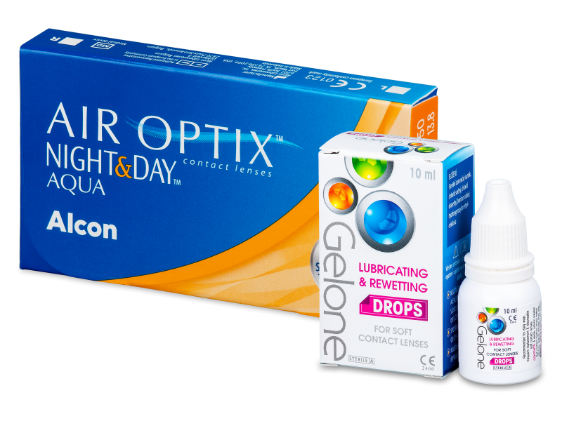 Air Optix Night and Day Aqua (6 Linsen) + Gelone Drops 10 ml - Package deal 