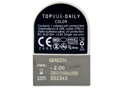 TopVue Daily Color - Green - Tageslinsen mit Stärke (2 Linsen) - Blister Vorschau